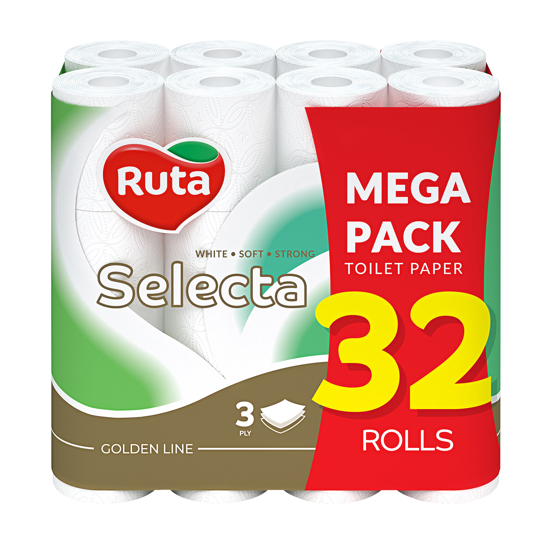 Уцінка! Туалетний папір RUTA Selecta Premium Mega Pack білий, 3-шаровий, 150 відривів, 32 рулони